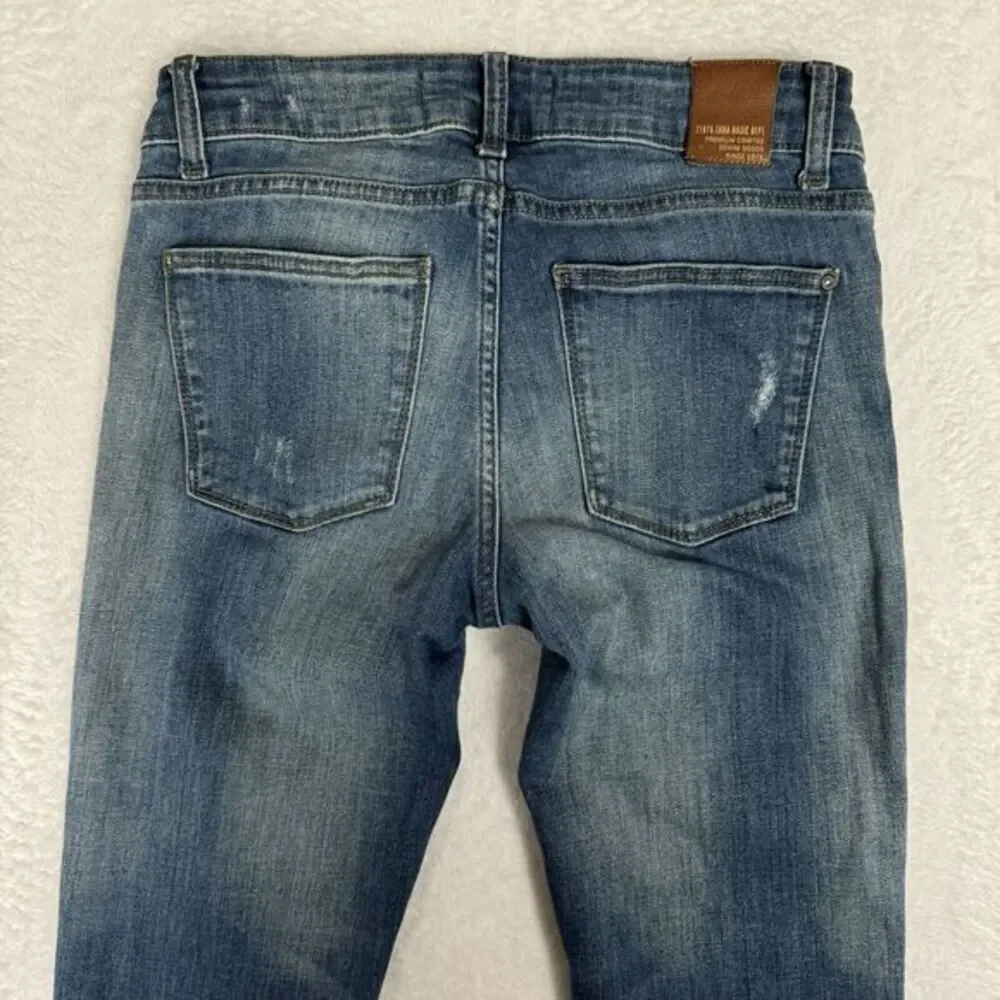 LOT Of 2 Zara‎ Jeans Size 4 Mid Rise Raw Hem Distressed Stretch Denim Bundle